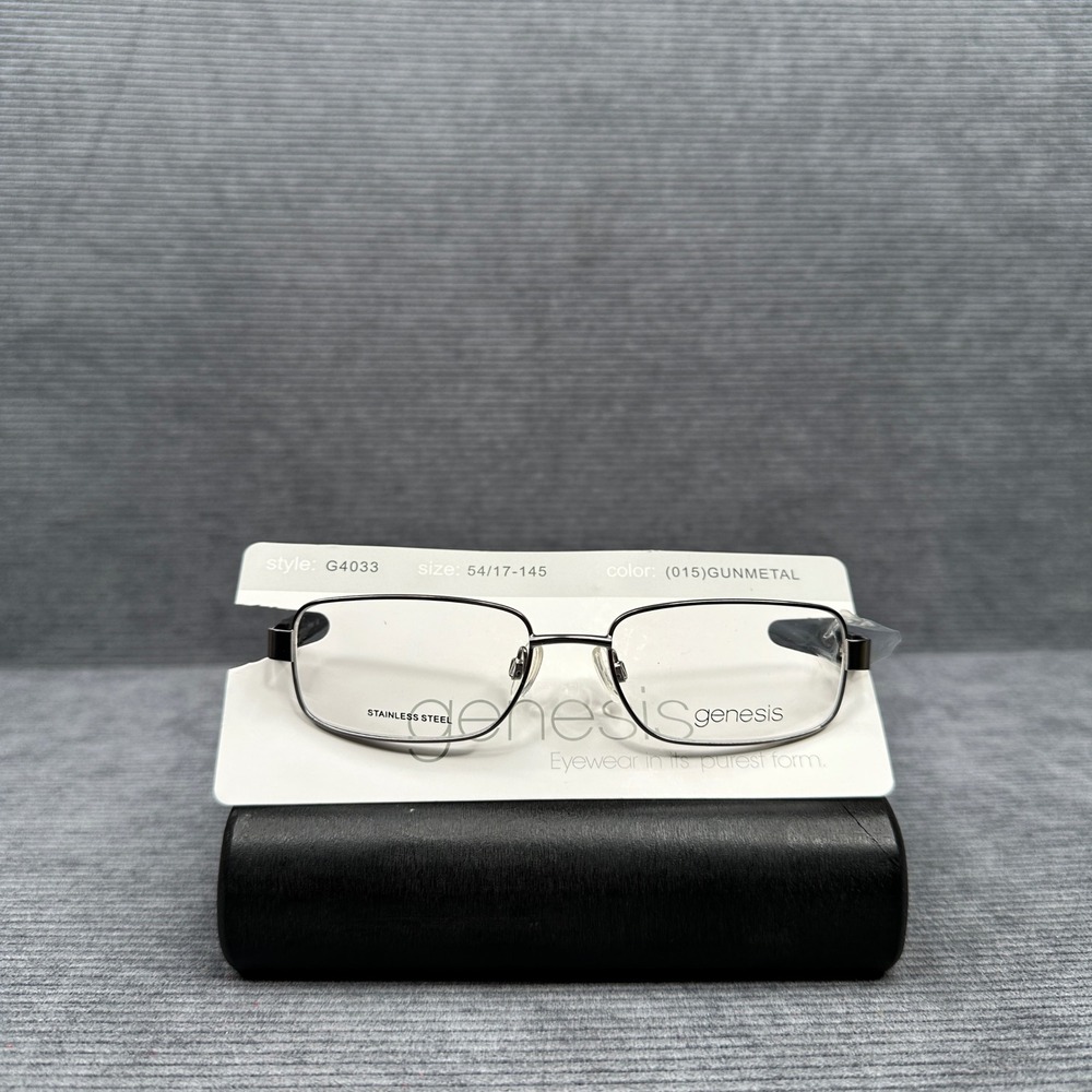 Genesis G4033 Gunmetal Stainless Steel Rectangular Y2K Eyeglasses Frames 145"